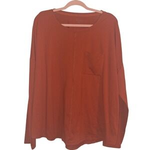 Wonderly Studio Womens XXL Rust Orange Long Sleeve Pocket Tee Seam Detail Top